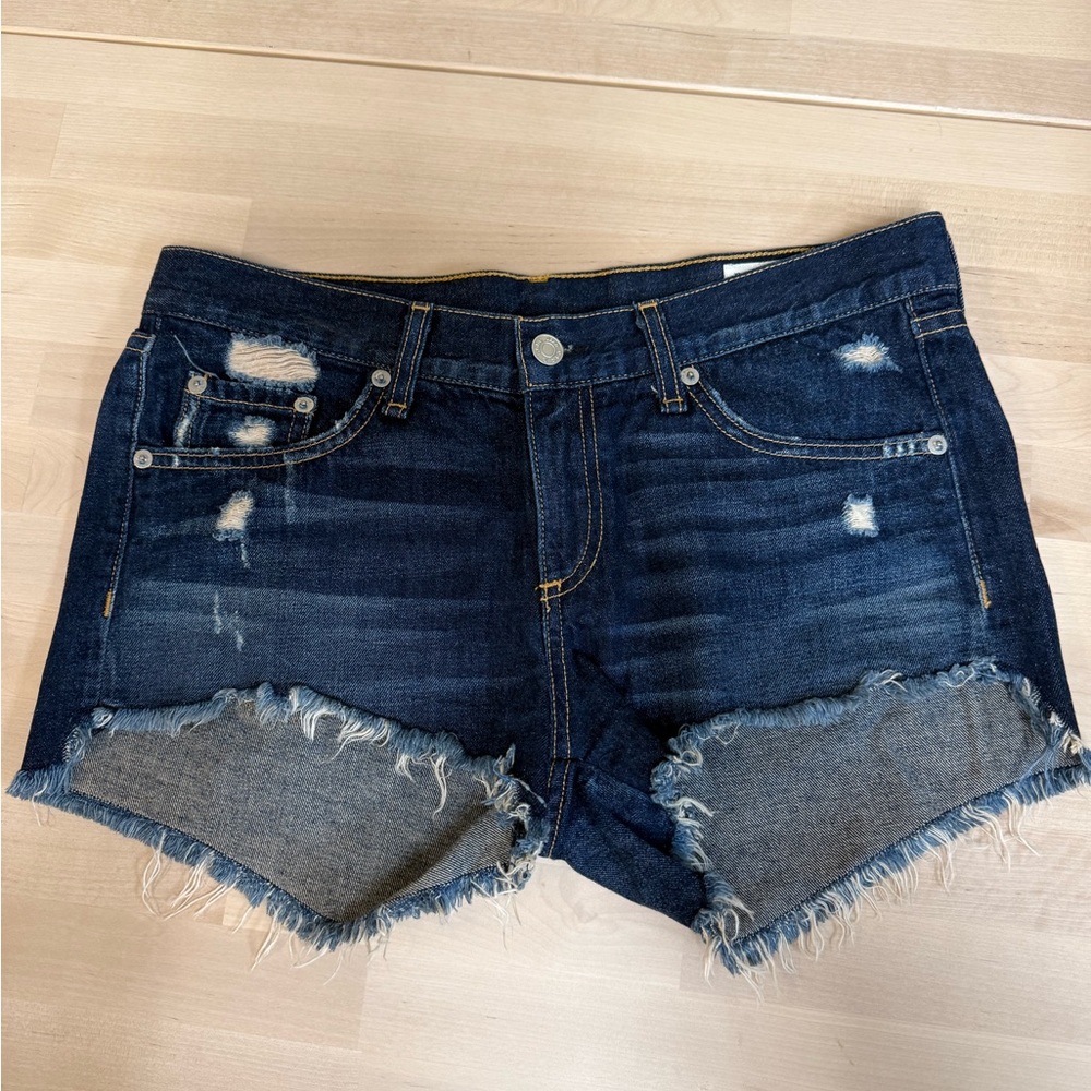 rag‎ & bone Dark Blue Distressed Jean Shorts